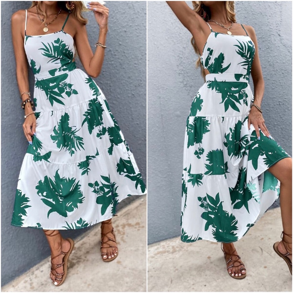 Boho Floral Tropical Print Cut out Maxi Dress - Picture 7 of 9